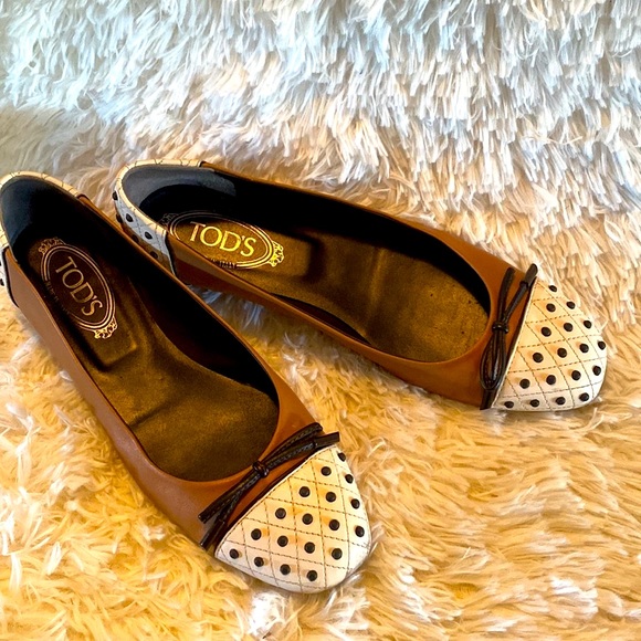 Tod's Shoes - TOD’S Two Toned Polka Dot Studded Ballerina Flats gently used